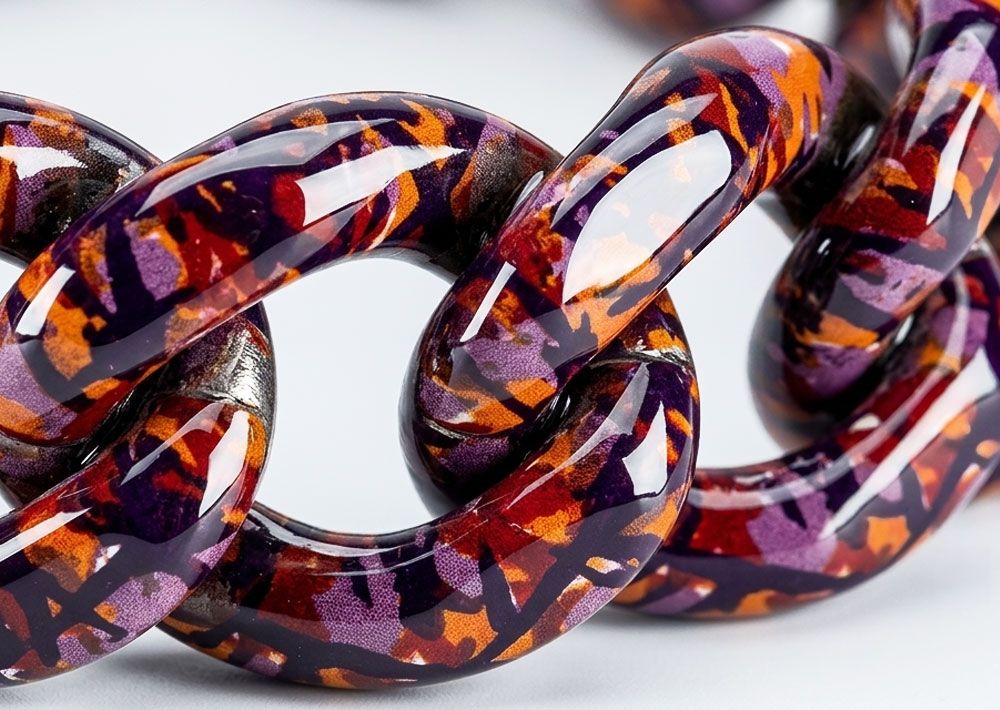 Catena a maglie decorata con transfer sublimatico multicolore