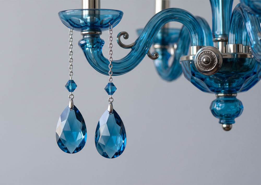 Lampadario con pendenti in vetro verniciato blu